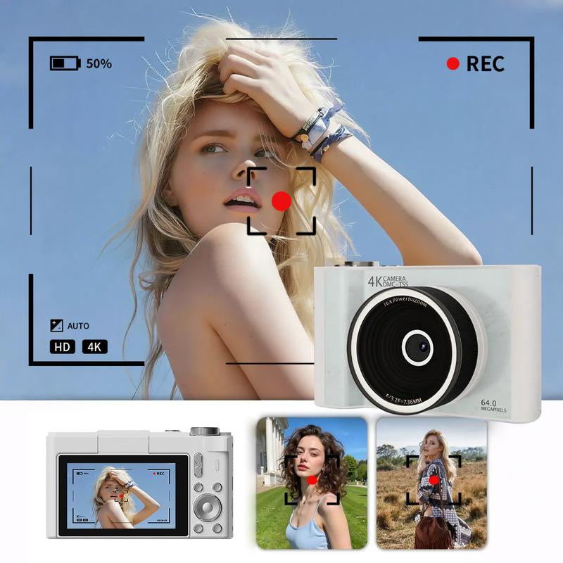 4K Digital Camera for Photography, Y2K Foldable Screen Portable Vlogging Camera with 32GB SD Card, Wrist Strap, Self Timer, Anti-Shake, 16X Digital Zoom, Ideal Gift for Girls, Boys Teenagers, and Beginners, Birthday Christmas Valentine'S Day Gift
