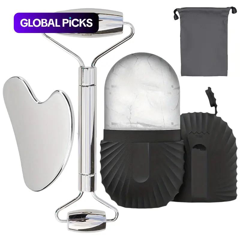 3-In-1 Facial Massage Care Set, 1 Set Stainless Steel Ice Face Roller & Scraping Set, Facial Care Tool for Lifting, Shaping and Massage, Home Beauty Tool