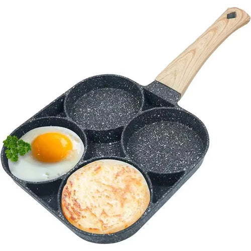 1Pc Medical Stone Four-Hole Omelette Pot Household Non-Stick Flats-Bottomed Egg Dumpling Pot Breakfast Egg Burger Frying Pan
